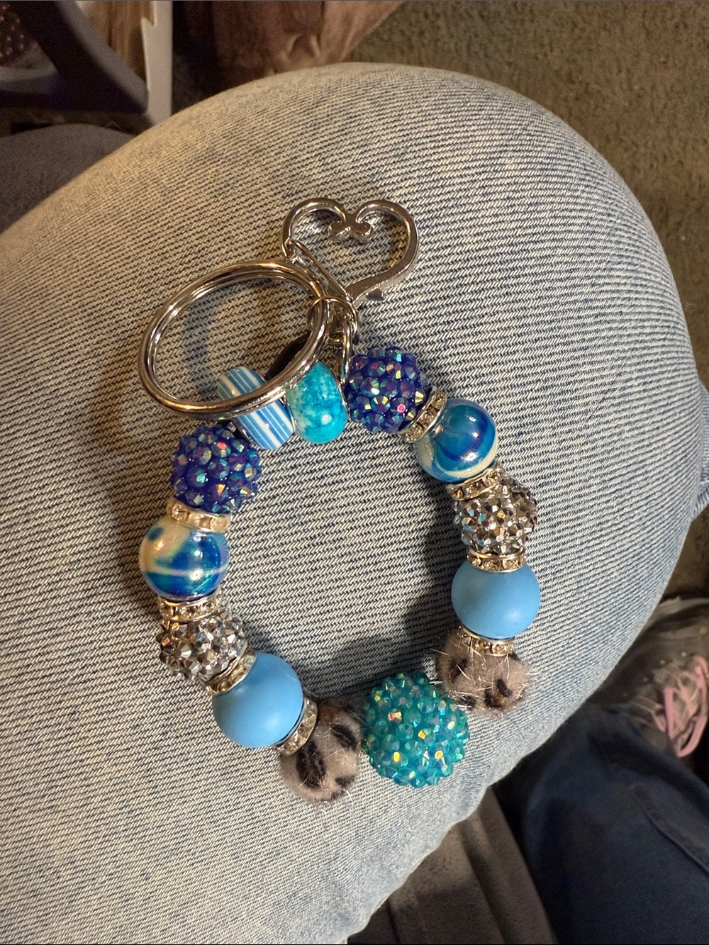 Blue Beaded Keychain Card Holder Charm